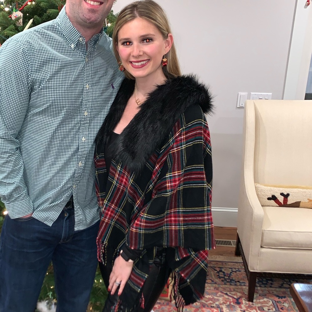 J crew tartan fur poncho